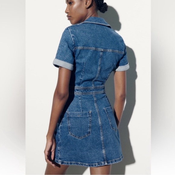 Zara mid blue mini denim dress - Picture 2 of 8